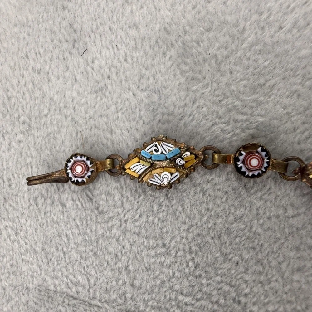 Vintage Micro Mosaic Bracelet Gold‎ Tone 7.5